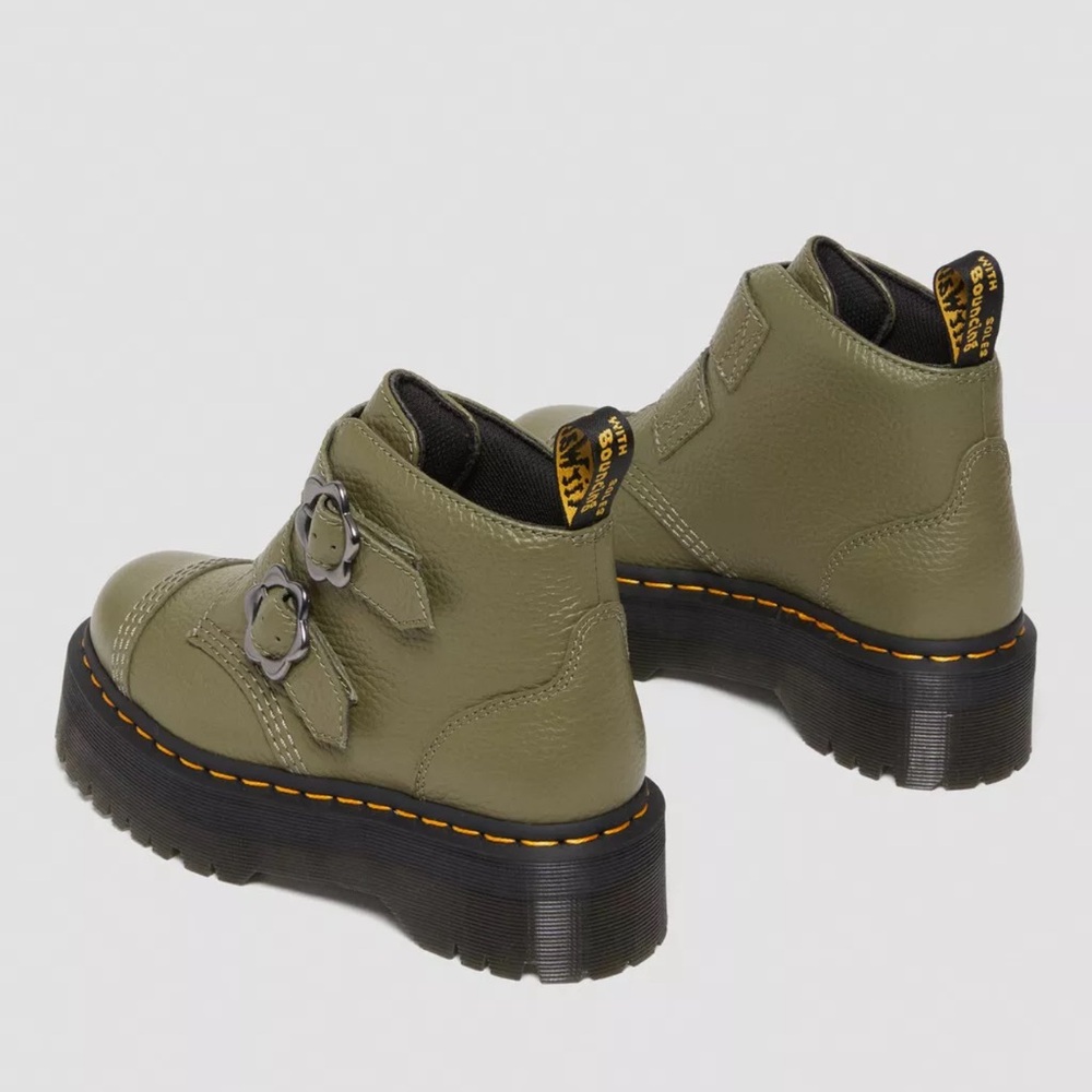 Dr. Martens Devon Flower Boots Leather Ankle Booties Platform Buckles - Picture 4 of 12